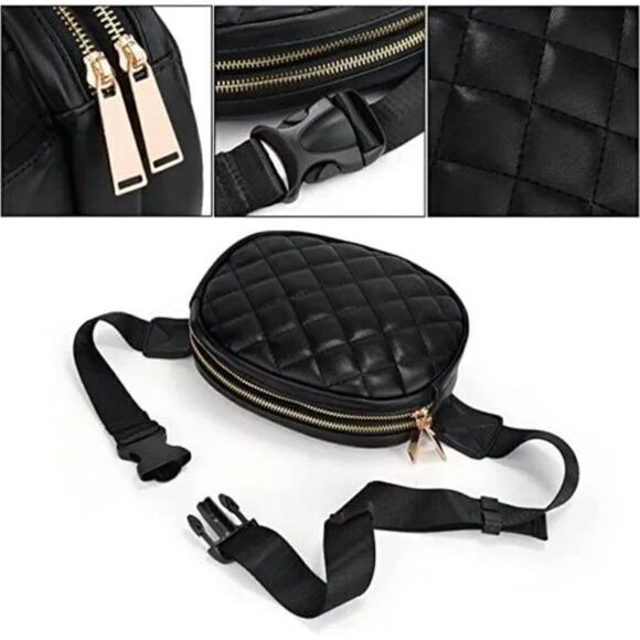 BELT Bag for Women Fanny Waist Pack Fashion Designer, Quilted Black Pu - Picture 5 of 9